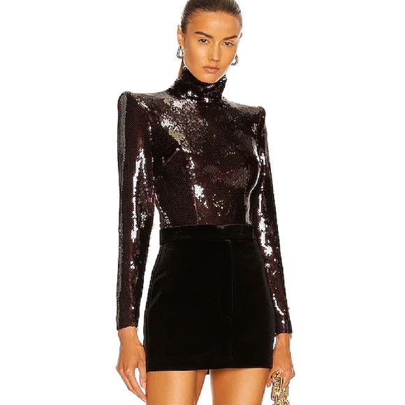 Alex Perry Kieran Bodysuit in Chocolate Brown 6